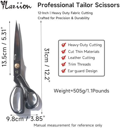 YLaziion 12-Inch Heavy Duty Professional Fabric Scissors, Tailor