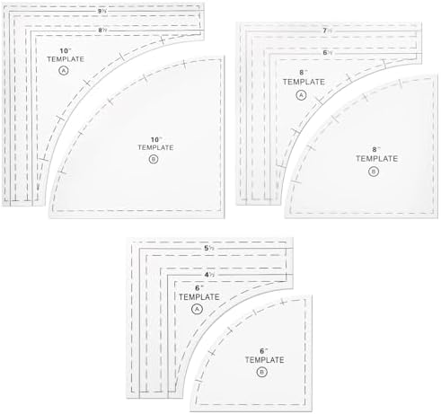 3 Sets Quilting Templates, Acrylic Square Rulers 6 in, 8 in, 10 in