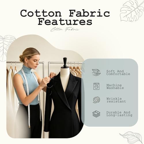 58" Wide Soft Cotton Blend Fabric by the Yard, 140gsm Lightweight &