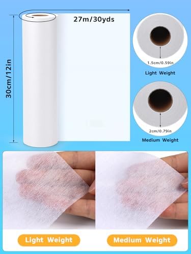 White Medium Weight Fusible Interfacing for Sewing 11.6" x 30 yd