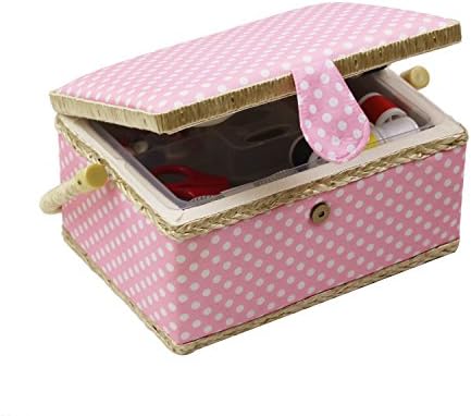 Medium Sewing Basket with Accessories, Wooden Sewing Box Organizer Box