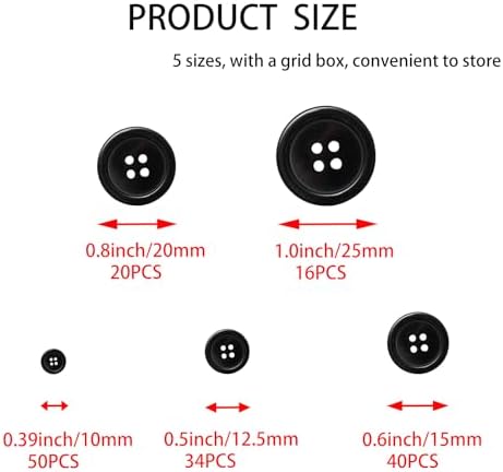 Lilaly 160 pcs Black Buttons for Crafts, 5 Sizes Mixed Round Sewing