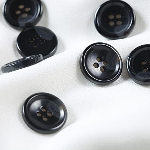 80 Large 3/4 inch Black Buttons for Sewing - Round Resin, 4 Hole