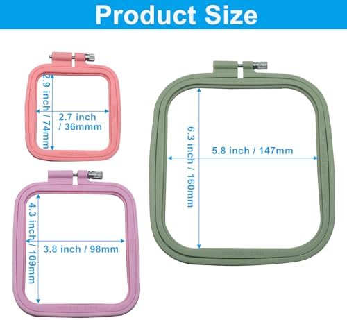 Bonsicoky Square Embroidery Hoop Set, Multicolor, 3 Piece, 3 Sizes