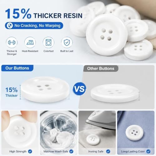 ilauke White Buttons 100 Pcs Set, Sewing Buttons for Clothes