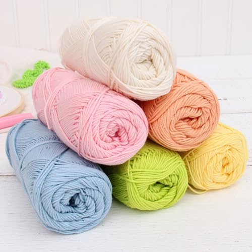 ThreadArt Cotton Crochet Yarn Set Size 2, 6 Pack 50g 165yd, Bright