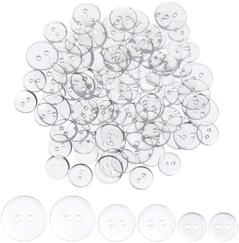 100 Pack Clear Buttons for Sewing 2 Holes 3 Sizes Transparent Sewing