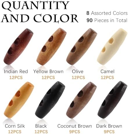 90Pcs 30mm Oval Wooden Buttons Set with Storage Box 8 Colors 2-Hole