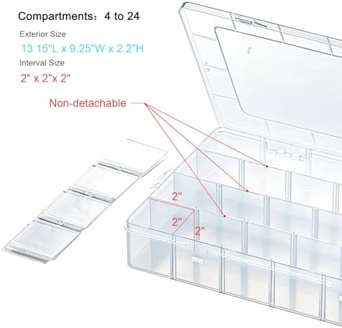 Vidifor Large 24 Grids Plastic Storage Container, Washi Tape Storage