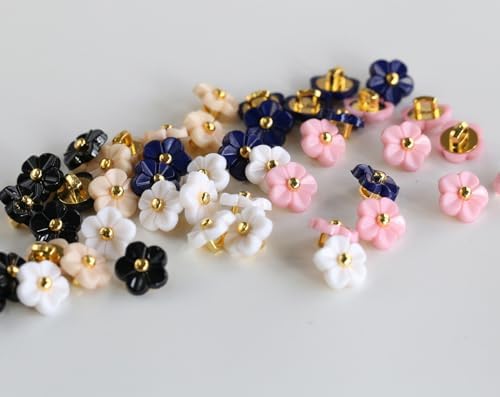 50pcs 11mm(0.42") 5 Colors Assorted Flower Buttons for Sewing Shirt