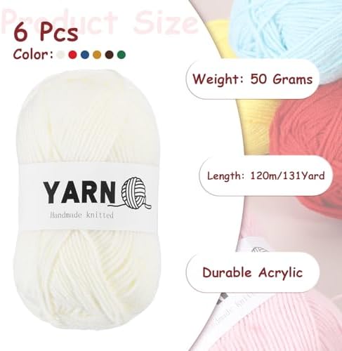 6Pcs Acrylic Yarn 790 Yard 4 Ply Soft Crochet Yarns Sport Weight