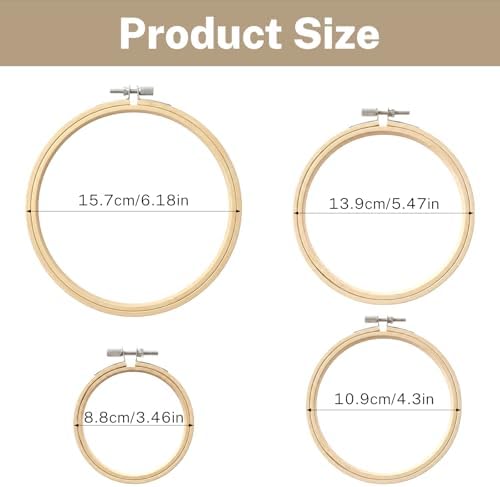 4Pcs Round Embroidery Hoops, 3/4/5/6 inch Round Adjustable Cross