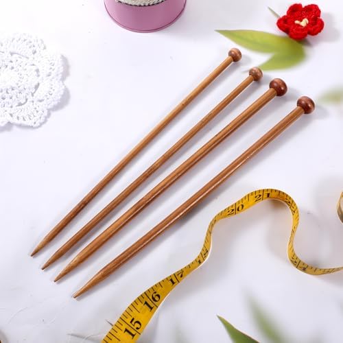 4 Pairs Natural Bamboo Knitting Needles Set 9.8 Inch Long Wooden