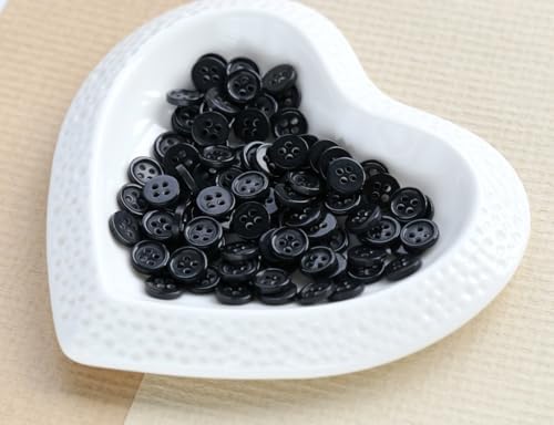 150pcs 9mm (0.36 inch) Mini Size Black Buttons for Sewing 4 Holes