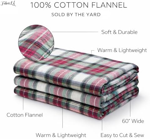 FabricLA 100% Cotton Flannel Fabric 60" Wide 180 GSM Lightweight