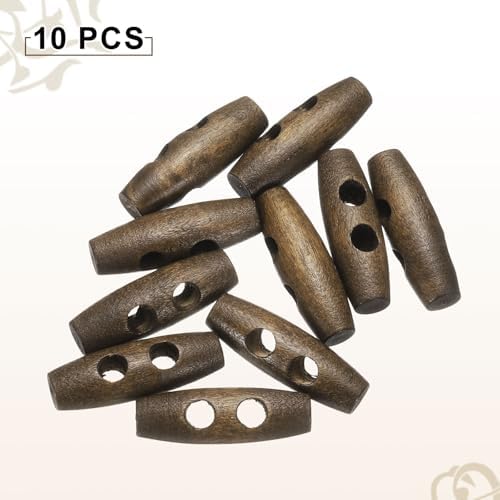 HARFINGTON 30mm / 1.2" Wooden Toggle Buttons 10pcs 2-Hole, Brown