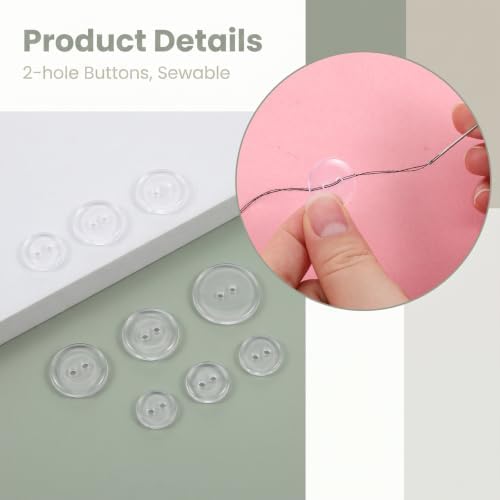 100 Pack Clear Buttons for Sewing 2 Holes 3 Sizes Transparent Sewing