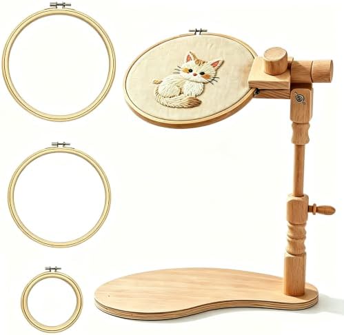 Embroidery Hoop Stand, Adjustable Rotated Wooden Embroidery Hoop