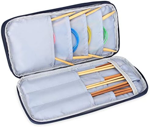 Teamoy Knitting Needles Organizer, Travel Crochet Hook Case, Blue Cats