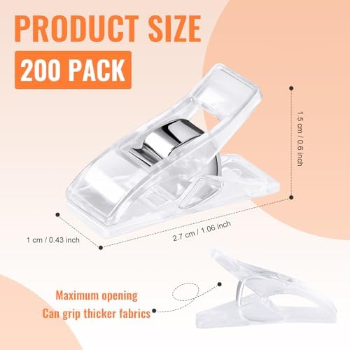 200Pcs Clear Sewing Clips Plastic Fabric Clips for Sewing Quilting