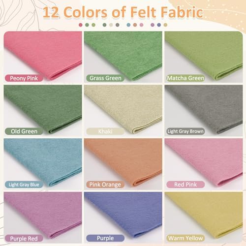 XSEINO 12 Rolls 8"x35" 1.4mm Thick Soft Felt Fabric Sheet 12 Assorted