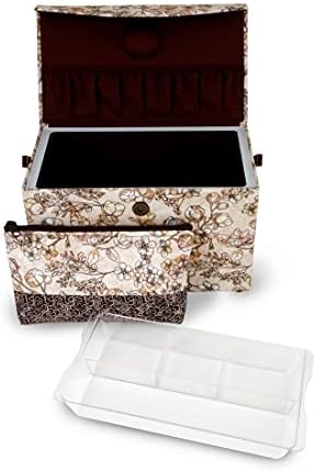 Dritz Medium Sewing Basket with Zippered Case, Neutral Floral
