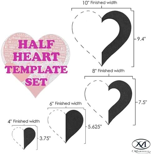 Martelli Half Heart Quilting Template Set (4-piece) - Quilt and Craft