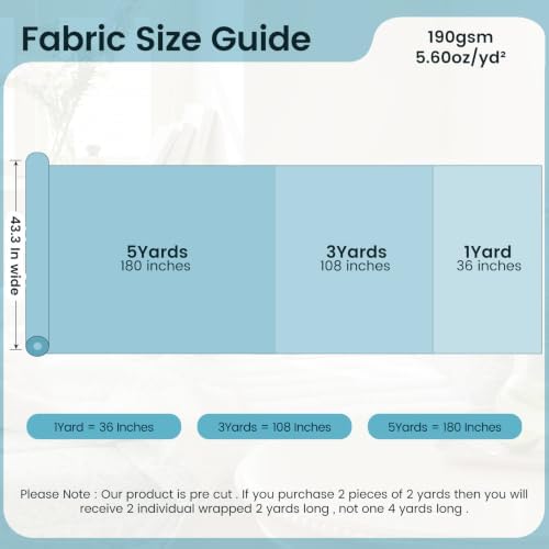 43.3" Wide Soft Cotton Flannel Fabric by the Yard, 190GSM Lightweight