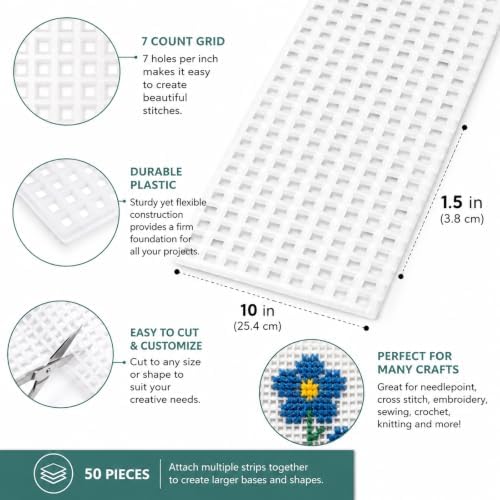 Essential by Leisure Plastic Canvas #7 Mesh Strips, 1.5"X10", Clear