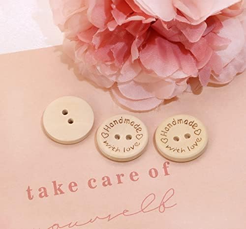 Shapenty Wooden Handmade with Love Buttons 2 Holes Round Sewing