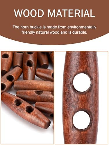 Watris Veiyi Wooden Toggle Buttons, 50PCS Oval Wood Buttons, 2.0x0.5in