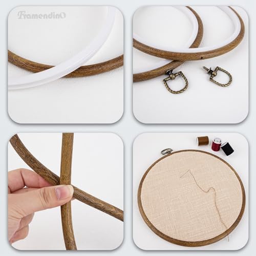 Framendino, 4 Pack Round Embroidery Hoops 8 Inch Imitated Wood Display