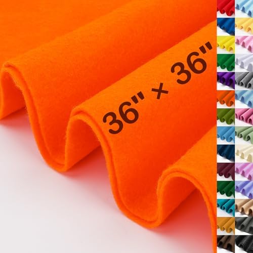 XSEINO Orange Large Felt Fabric 36" X 36 "(1 Square Yard), 1.4 mm