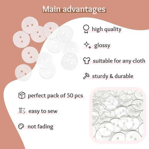 3/4" Clear Sewing Buttons 2 Hole Pack of 50 Transparent Buttons for