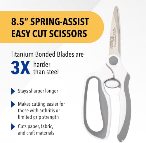 Westcott 8.5" Titanium Bonded Spring-Assist Easy Cut Scissors | Soft