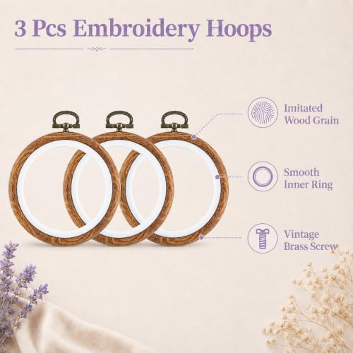 3 Pcs 4 Inch Wooden Embroidery Hoops Round Cross Stitch Hoop
