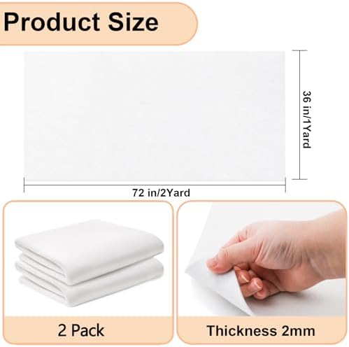 YOUEON 2 Pcs White Felt Fabric Sheets for Crafts, 36"x72", 2mm Thick