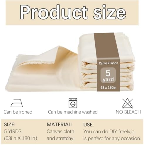 5 YD Canvas Fabric, Premium 10oz Natural Cotton Duck Canvas, 62 Inch