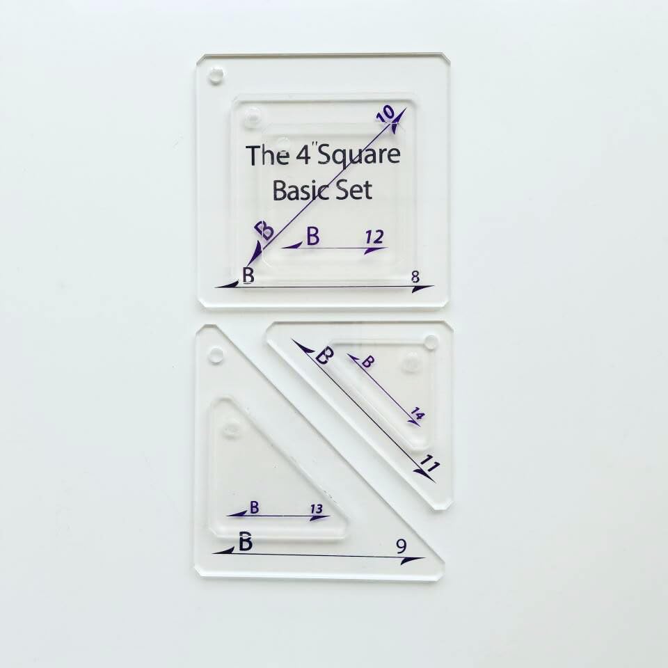 Acrylic 7 in 1 Patchwork Rulers and Templates 4 Inch Square Basic Set