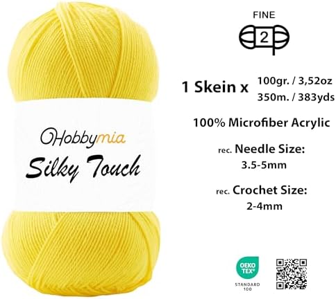 Silky Touch Acrylic Yarn - Soft Sport Weight Yarn for Crochet &