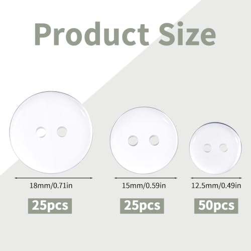 100 Pack Clear Buttons for Sewing 2 Holes 3 Sizes Transparent Sewing