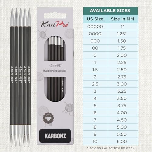 KnitPro Karbonz Double Pointed Needles 8" (20cm) | US Size 7 (4.5mm)