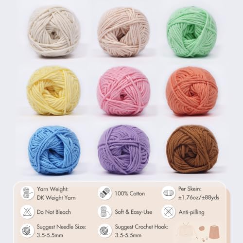 NICEEC 7 Skeins Soft Baby Cotton Yarn 616yds/12.32oz - Series 3