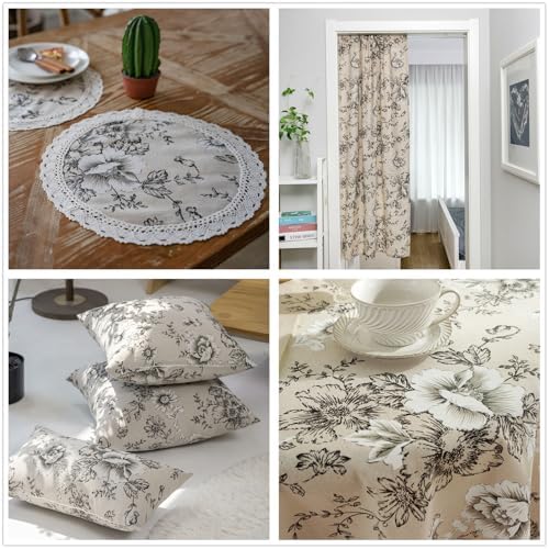 Vintage Linen Floral Fabric by The Yard 3 Yard by 62 Inch Width