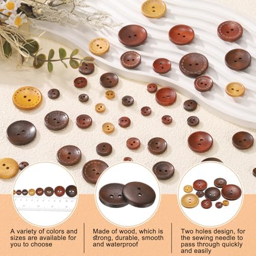 HARFINGTON 10pcs 24L Wooden Sewing Button 5/8"(15mm) 2 Holes Wood