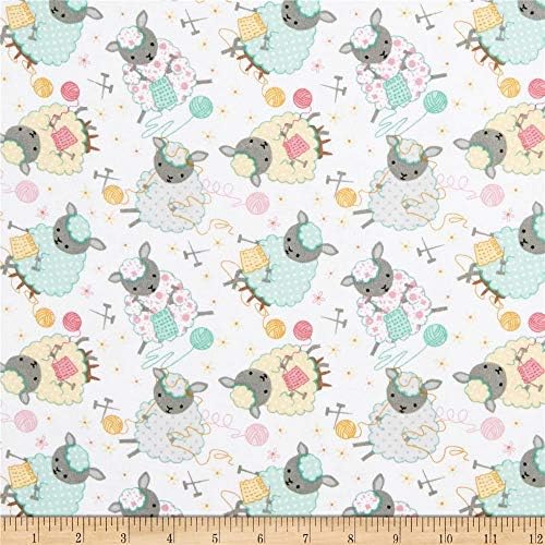 Comfy Flannel Print Knitting Sheep White, Fabric by the Yard