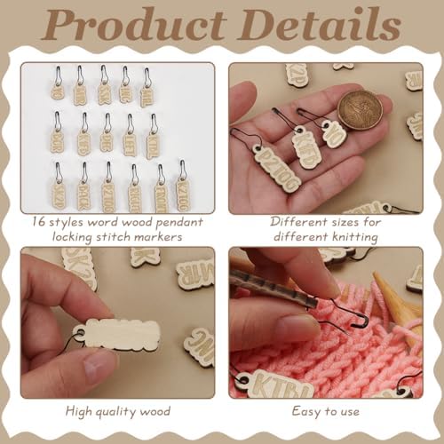 FINGERINSPIRE 16 Pcs 16 Styles Wood Rectangle Stitch Markers