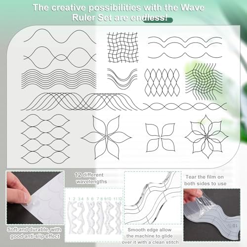 Kigley 6 Pcs Free Motion Quilting Templates Waves Acrylic Quilting
