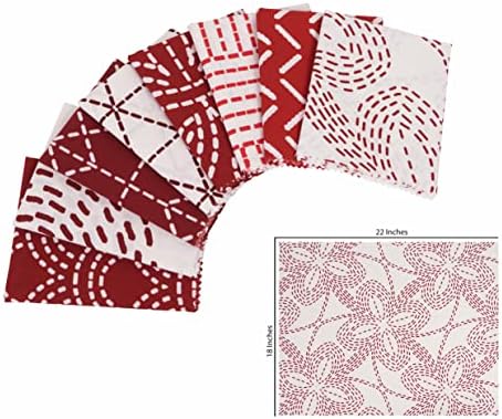Soimoi 8 Pc Fat Quarter Bundle - Japanese Sashiko Print 18"x 22" DIY