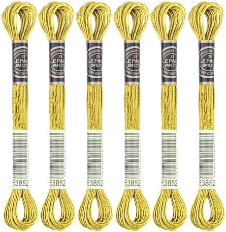 6 Skeins Embroidery Thread, Metallic Gold Embroidery Floss Friendship